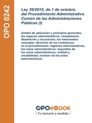 cover image of Ley 39/2015, de 1 de octubre, del Procedimiento Administrativo Común de las Administraciones Públicas (I)